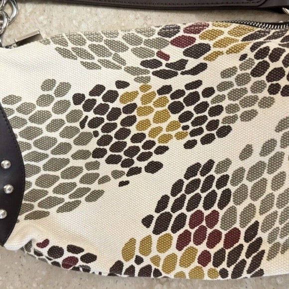 FURLA Beige and Tan Canvas and Leather Gold Studded Shoulder Bag *Very Very Rare - Picture 14 of 16